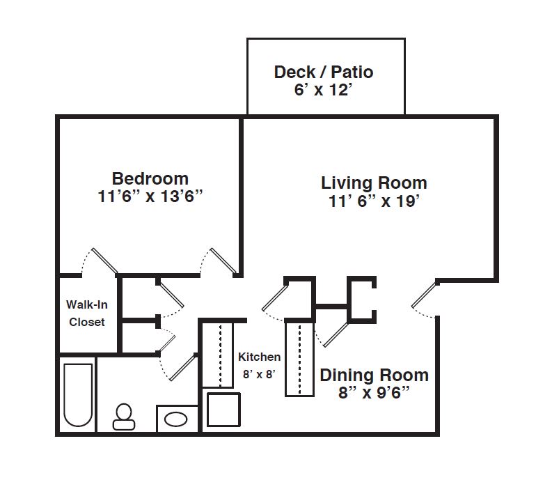 Floor Plan for 1 Bedroom 1 Bath Large